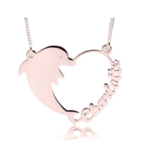 Dolphin Heart Name Necklace: Sterling Silver, 24K Gold, Rose Gold - £97.42 GBP
