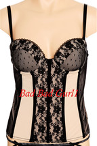 Beige Black Floral Dot Lace Underwire Padded Bustier Lingerie Corset Bon... - £55.77 GBP