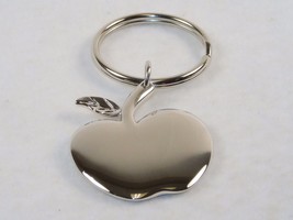 Silver-Toned Apple Charm Key Ring ~ Highly Polished Perfect For Engraving! KC448 - £7.63 GBP