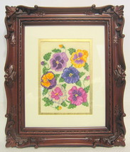 Framed Cross Stitch Pansy Embroidery Wall Art - £27.37 GBP