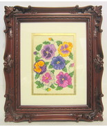 Framed Cross Stitch Pansy Embroidery Wall Art - $48.00 CAD