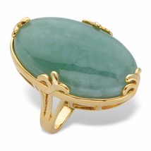 PalmBeach Jewelry Gold-Plated Genuine Green Jade Oval Cabochon Cocktail Ring - £50.21 GBP