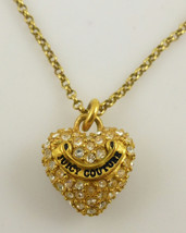 Juicy Couture Gold Plated Pave Crystal Heart Pendant And Chain Necklace - 18.5&quot; - £23.59 GBP