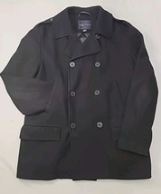 Nautica Heavy Wool Blend Peacoat Button Front Mens Size L Black Quilt Lined - £35.38 GBP