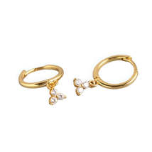 Anyco Earrings Gold Plated Minimalist White FLower Zircon Geometric Clover Stud  - £16.62 GBP