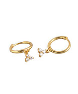 Anyco Earrings Gold Plated Minimalist White FLower Zircon Geometric Clov... - $29.39 CAD