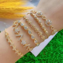 Ity micro cubic zircon fashion leaf letter flower design charm link chain gold bracelet thumb200