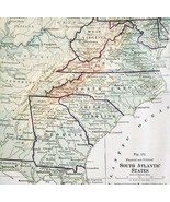 1916 Map South Atlantic States Physical Political Virginia NC SC GA FLA ... - $19.99