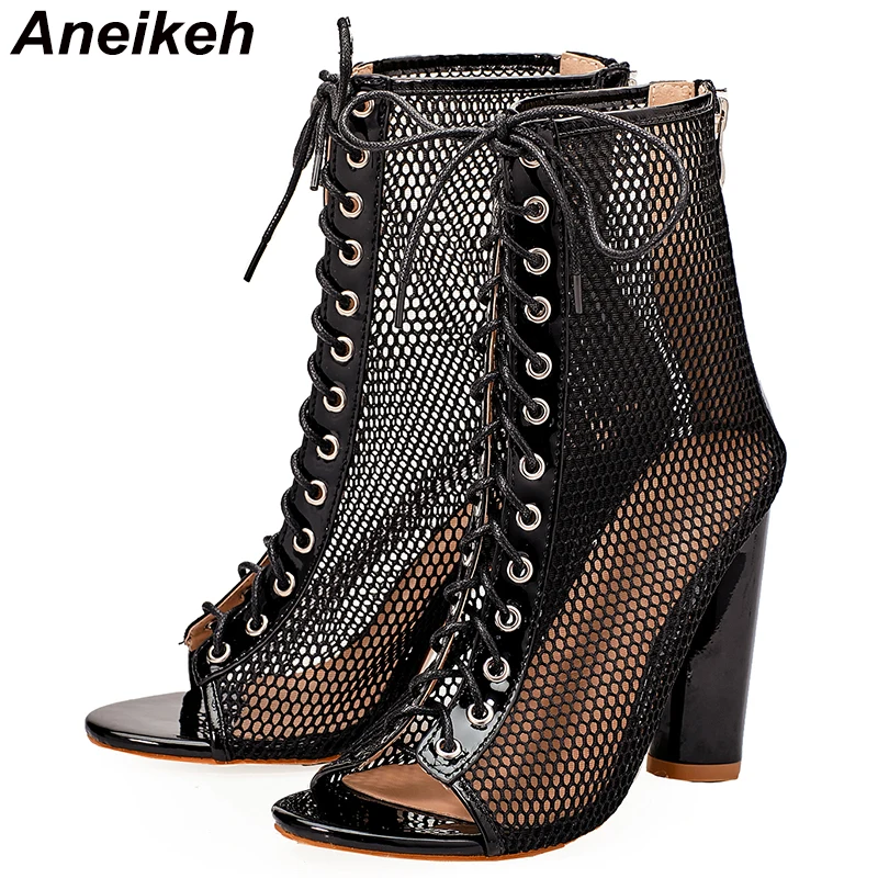 Aneikeh 2024  Peep Toe  Cutout Chelsea Boots Spring  Front  Up Ankle Zippers Rom - £89.93 GBP