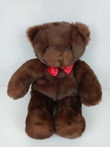 Ted E Bear Dark Brown Teddy Bear Wearing Red Bow 16&quot; Plush - £6.06 GBP