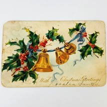 Antique 1907 Embossed Christmas Tuck Postcard Holly Jingle Bells Posted Paris Ky - £7.56 GBP