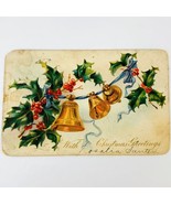 Antique 1907 Embossed Christmas Tuck Postcard Holly Jingle Bells Posted ... - $9.47