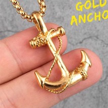 Gold Nautical Surfing Beach Anchor Pendant Necklace Men&#39;s Jewelry Chain 24&quot; Gift - £13.44 GBP