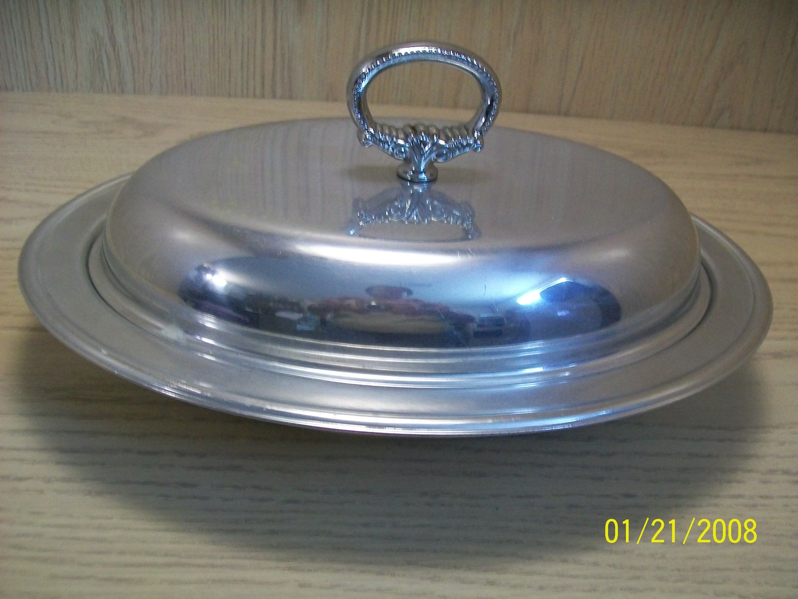 Primary image for Serving Dish Aluminum with Glass Insert Pfaltzgraff 