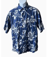 PAU HANA Men's Short Sleeve Button Down Floral Shirt Blue White Large - $14.84