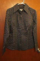 Merona Black Button Down Shirt w/ Red &amp; Silver Stripes - Size Medium - £11.20 GBP