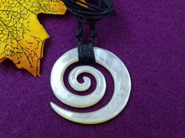 Koru Spiral Pendant Necklace MOP Shell Tribal Surfer Good Luck Unisex Gift - £15.69 GBP