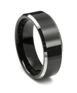 Black Tungsten Ring 8mm Mens Wedding Band, Flat Top, Beveled Edge. Sz:7-16 - $19.95