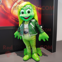 Lime Green Mermaid mascot costume character dressed with a Leather Jacket and Ke - $1,209.00