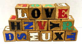 Vintage Wooden ABC Blocks Fancy Lettering 1.25 in Square Lot of 15 - £19.21 GBP