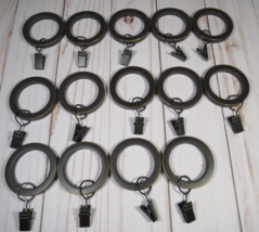 Curtain Rod Rings 14 Antiqued Dark Brown Sturdy with Metal Clips 2 Inches - £7.80 GBP