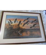 Beautiful Framed &amp; Matted C E Pearson Picture Canadian Geese at Sunset 1... - $152.71 CAD