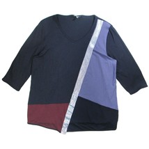 Ulla Popken 12/14 Colorblock Metallic 3/4 Sleeve Classic Fit Knit Top Na... - £2.20 GBP