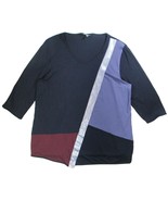 Ulla Popken 12/14 Colorblock Metallic 3/4 Sleeve Classic Fit Knit Top Na... - $53.11 MXN