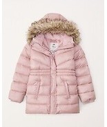 Abercrombie kids girls 13/14 Ultra Parka Jacket Faux Fur Hood Pink Fur L... - $54.86 CAD