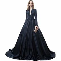 Custom Made Vintage Long Sleeves Beaded V Neck Evening Gown Prom Dress Dark Navy - £134.52 GBP
