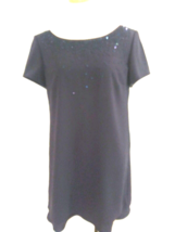 Vtg Liz Claiborne Night Navy Blue Beaded Short Sleeve Evening Lined Dress Size 8 - £11.77 GBP