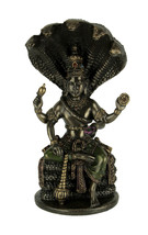 Bronze Finish Vishnu Sitting On Shesha Holding Weapons and Lotus Statue - £45.74 GBP