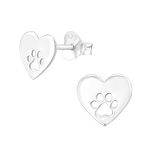 Silver Heart and Paw Print 925 Silver Stud Earrings - £11.19 GBP