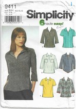Simplicity 9411 Pattern Split Collar Shirt w/ 6 Variations Size 6 8 10 12 Uncut - £6.14 GBP