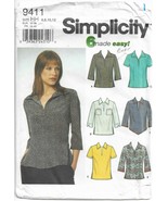 Simplicity 9411 Pattern Split Collar Shirt w/ 6 Variations Size 6 8 10 1... - £6.24 GBP