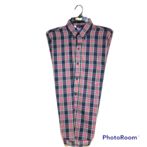 Button Down Shirt Mens Medium Navy Blue Plaid Dee Cee Athletic Fit Cotto... - $14.90
