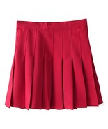 Women&#39;s High Waist Solid Pleated Mini Tennis Skirt (L, Wine red) - £19.77 GBP