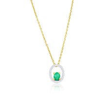 14K Yellow Gold, Oval 0.36ct Emerald, Diamond Pendant - (28 Stones) - £463.90 GBP