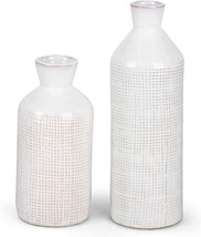 White Ceramic Vase For Home Decor, Set Of Two 10 Inch Rustic Boho Vases For - £30.31 GBP