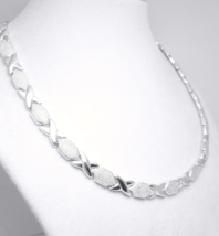 Illustra Sterling Silver 17&quot; Stampato Pave-Style Necklace  - £69.51 GBP