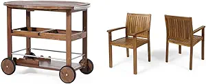 Christopher Knight Home Tillary Tiller Outdoor Acacia Wood Bar Cart Alum... - $680.99