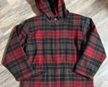 Vtg Woolrich Womens Large Hooded Wool Field Jacket Plaid Cinch Waist Ful... - $43.53