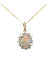 14k Yellow Gold .59ct Australian Genuine Opal Pendant w/ Diamond Halo (#... - $1,840.89 CAD