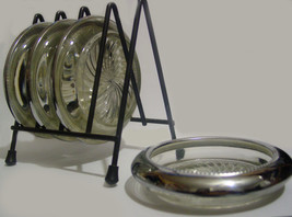 Set of 4 Vintage Park Sherman Silver Plated &amp; Crystal Coasters with Storage Rack - $40.00