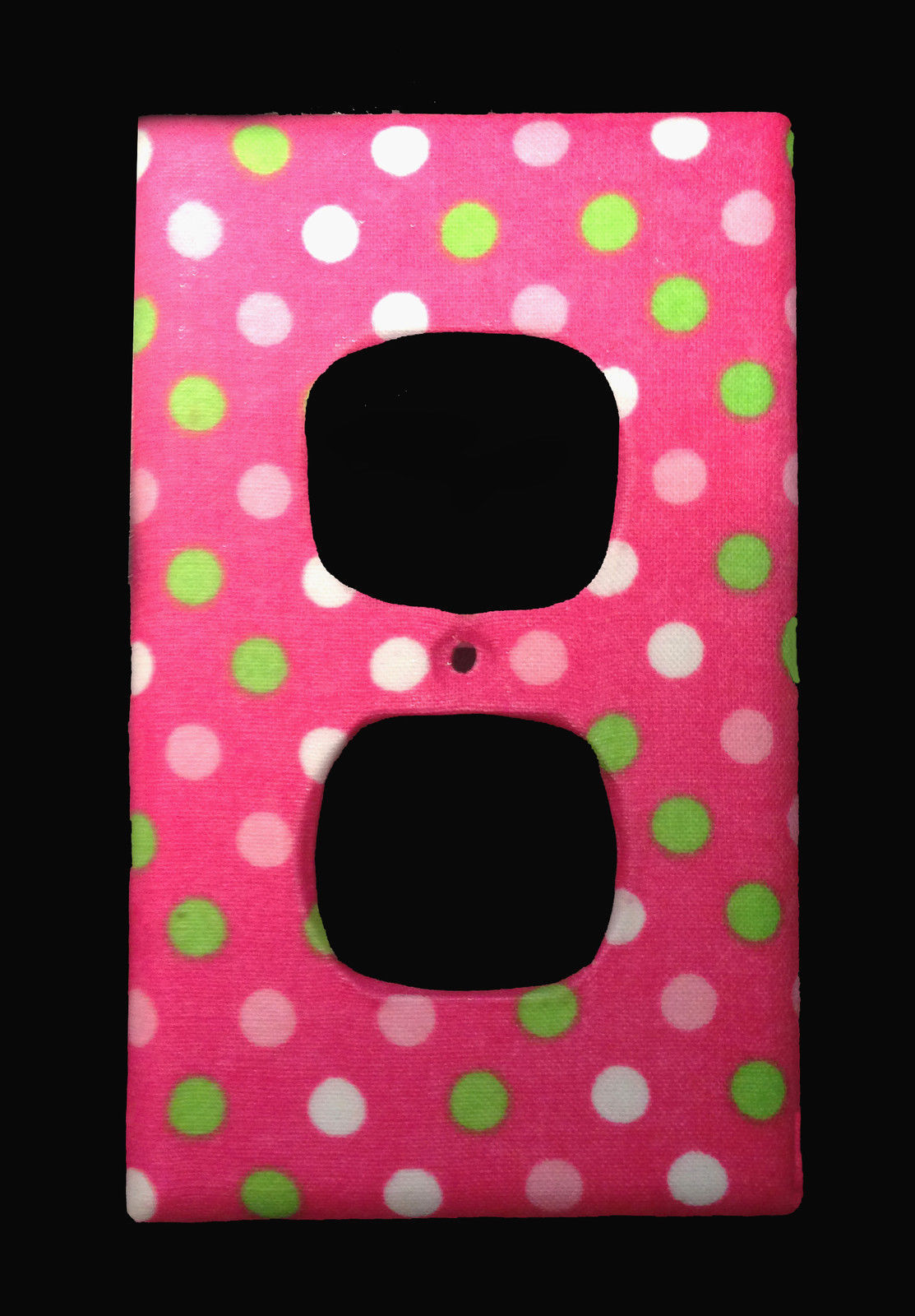 Handmade Fabric Green, Pink & White Dots on Pink Duplex Receptacle Cover - $7.00