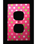 Handmade Fabric Green, Pink &amp; White Dots on Pink Duplex Receptacle Cover - £5.30 GBP