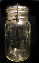 Antique Dropped A Logo Atlas E-Z Seal QUART Canning Jar w/ Wire Bail &amp; Glass Lid - £19.16 GBP