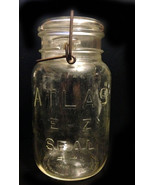 Antique Dropped A Logo Atlas E-Z Seal QUART Canning Jar w/ Wire Bail &amp; G... - £19.18 GBP