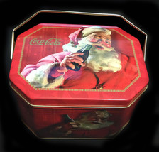 Coca Cola Oblong Octogon Santa, Christmas Tin with Handle - $7.50