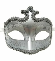 White Silver Glitter Venetian Masquerade Costume Mask Halloween New Year... - £10.89 GBP